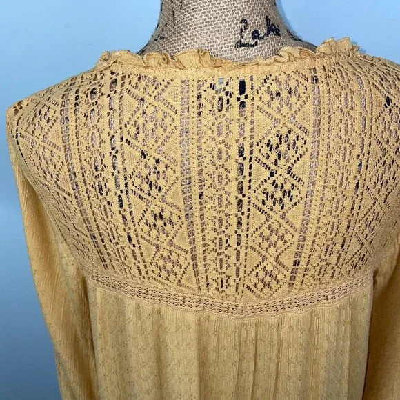 American Eagle Yellow Tunic Top Bohemian Lace Tassels Long Sleeved Womens Medium - Picture 7 of 9